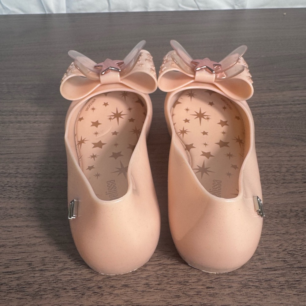 Mini Melissa Girls Jelly Shoes Pink Bow &‎ Star Flats, Glitter, size 11 - Picture 3 of 11